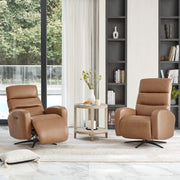Two Landon Genuine Leather Power Swivel Recliner with Power Headrest in a modern living room setting.