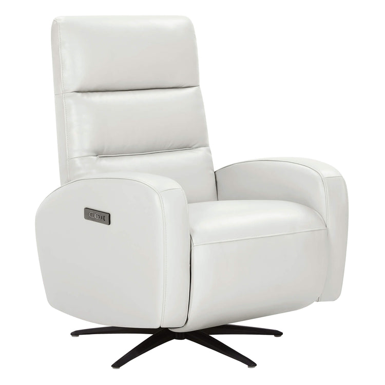 Landon Genuine Leather Power Swivel Recliner with Power Headrest, white, front view with control panel.