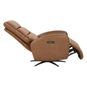 Landon Genuine Leather Power Swivel Recliner with Power Headrest, tan, side view with control panel on armrest.