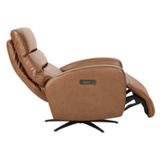 Landon Genuine Leather Power Swivel Recliner with Power Headrest, tan, side view with control panel on armrest.