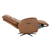 Landon Genuine Leather Power Swivel Recliner with Power Headrest, brown, side view with reclined position.