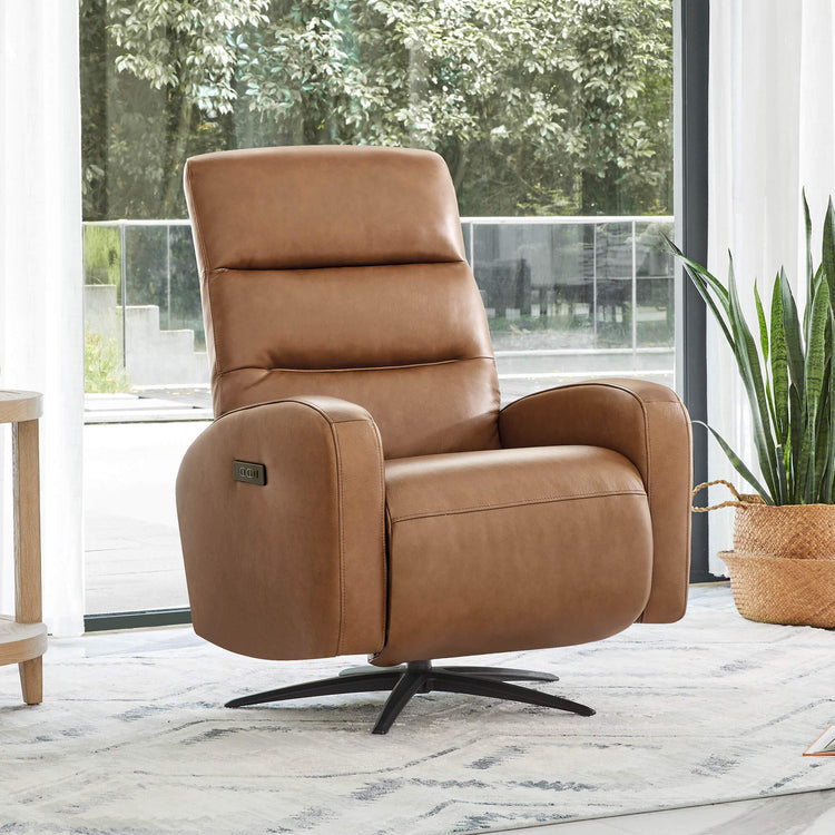 Landon Genuine Leather Power Swivel Recliner with Power Headrest with Power Headrest