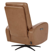 Landon Genuine Leather Power Swivel Recliner with Power Headrest, tan color, with control buttons.