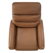 Landon Genuine Leather Power Swivel Recliner with Power Headrest, top view showing the tan leather upholstery.