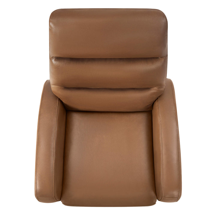 Landon Genuine Leather Power Swivel Recliner with Power Headrest, top view showing the tan leather upholstery.