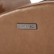Landon Genuine Leather Power Swivel Recliner with Power Headrest, close-up of the control panel with buttons and a USB port.