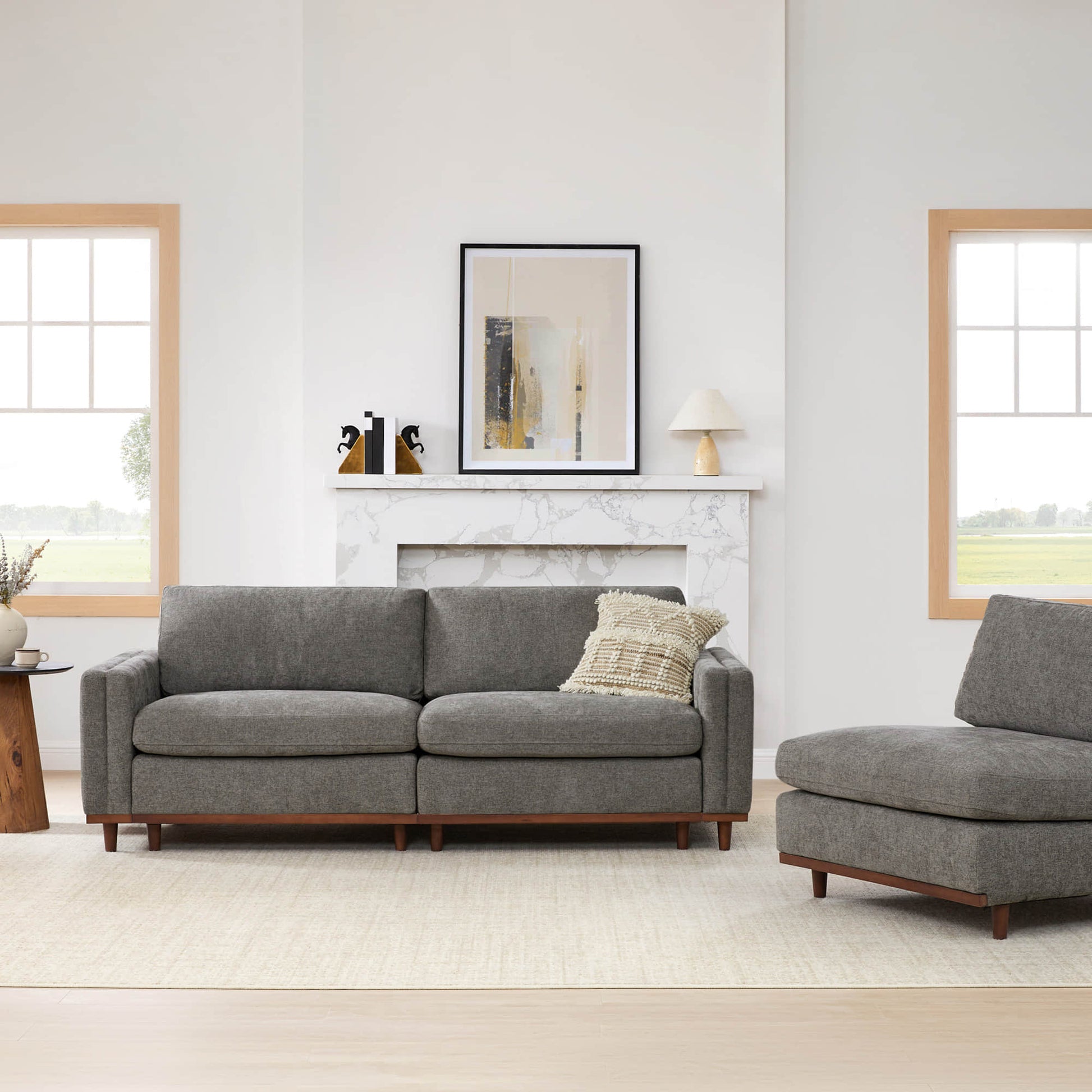 Liam 3-Piece Overstuffed Modular Sofa in gray fabric, bright living room with natural light - CHITA Living