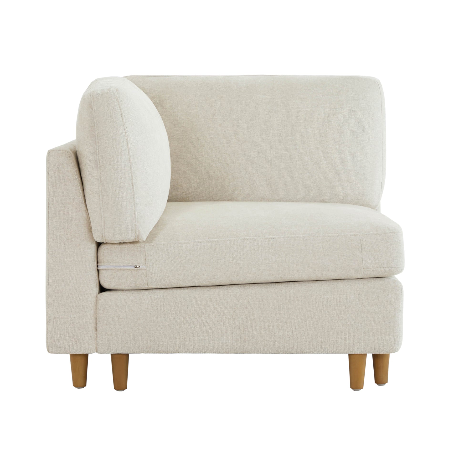 Liam Overstuffed Feather Modular Corner Seat in light beige fabric with wooden legs - CHITA Living