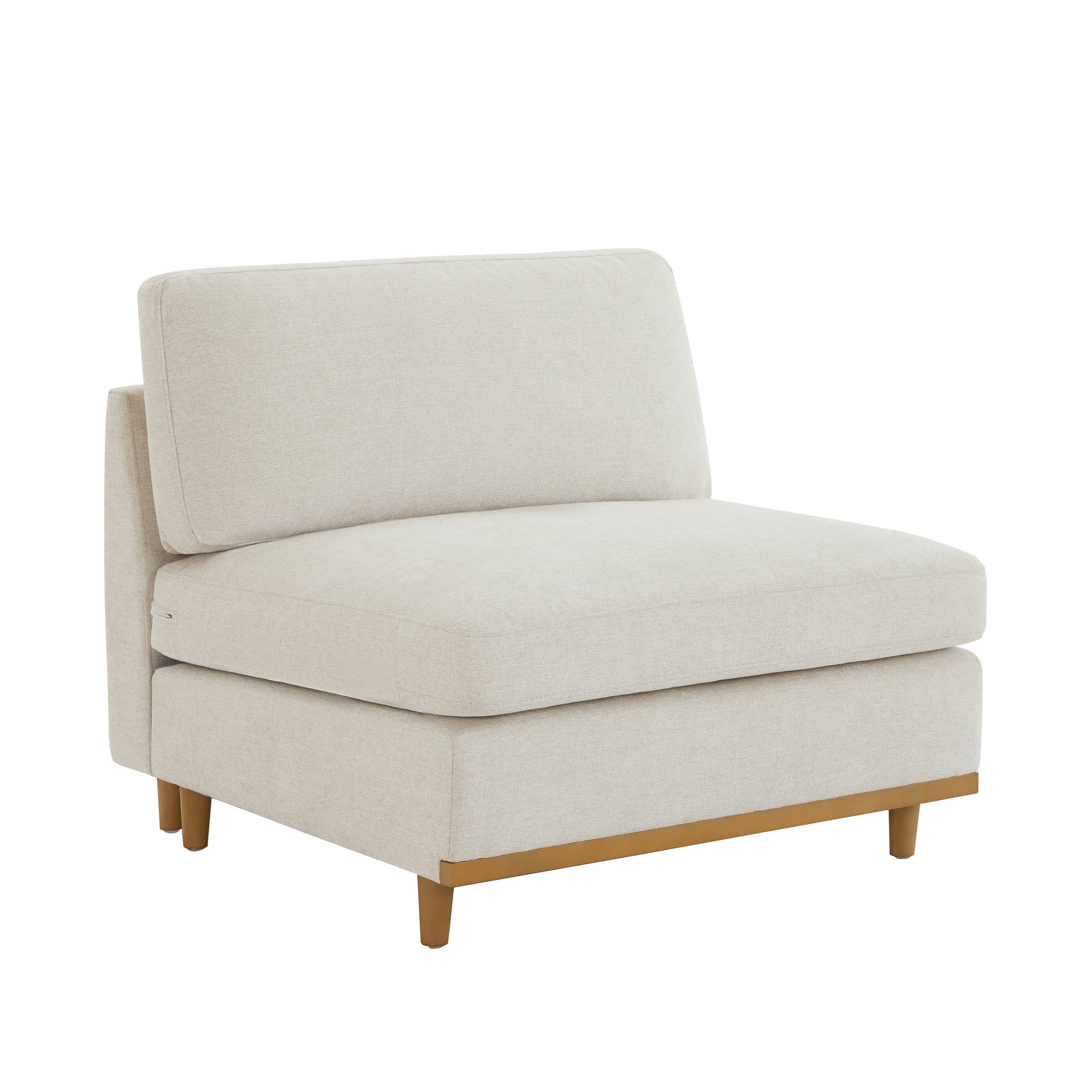 Liam corner piece modular sofa in light fabric with wooden base - CHITA Living