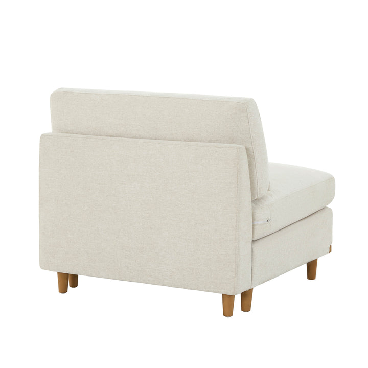 Back view of Liam modular sectional chair in light fabric with wooden legs - CHITA Living