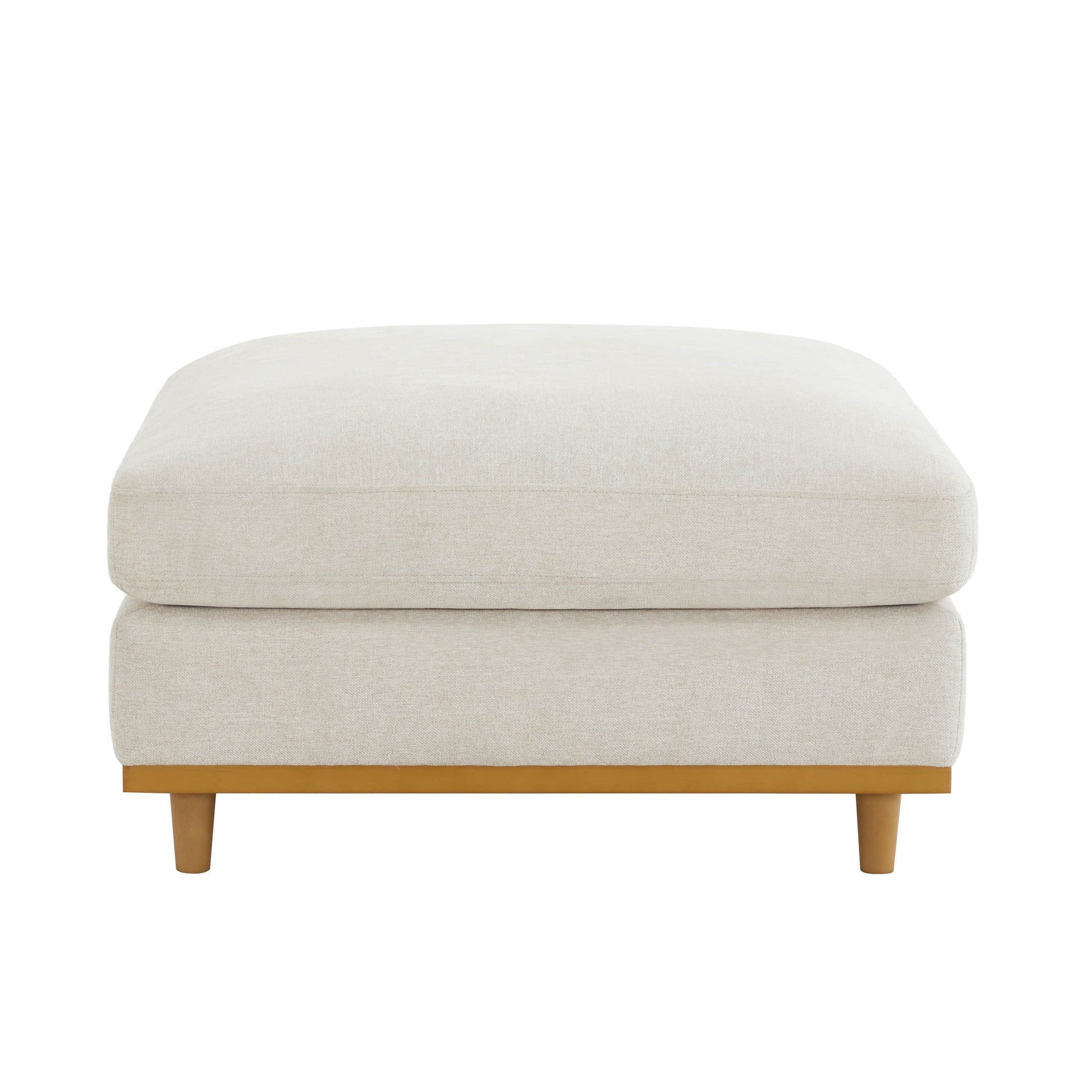 Liam ottoman in light fabric with wood base for modern living rooms - CHITA Living