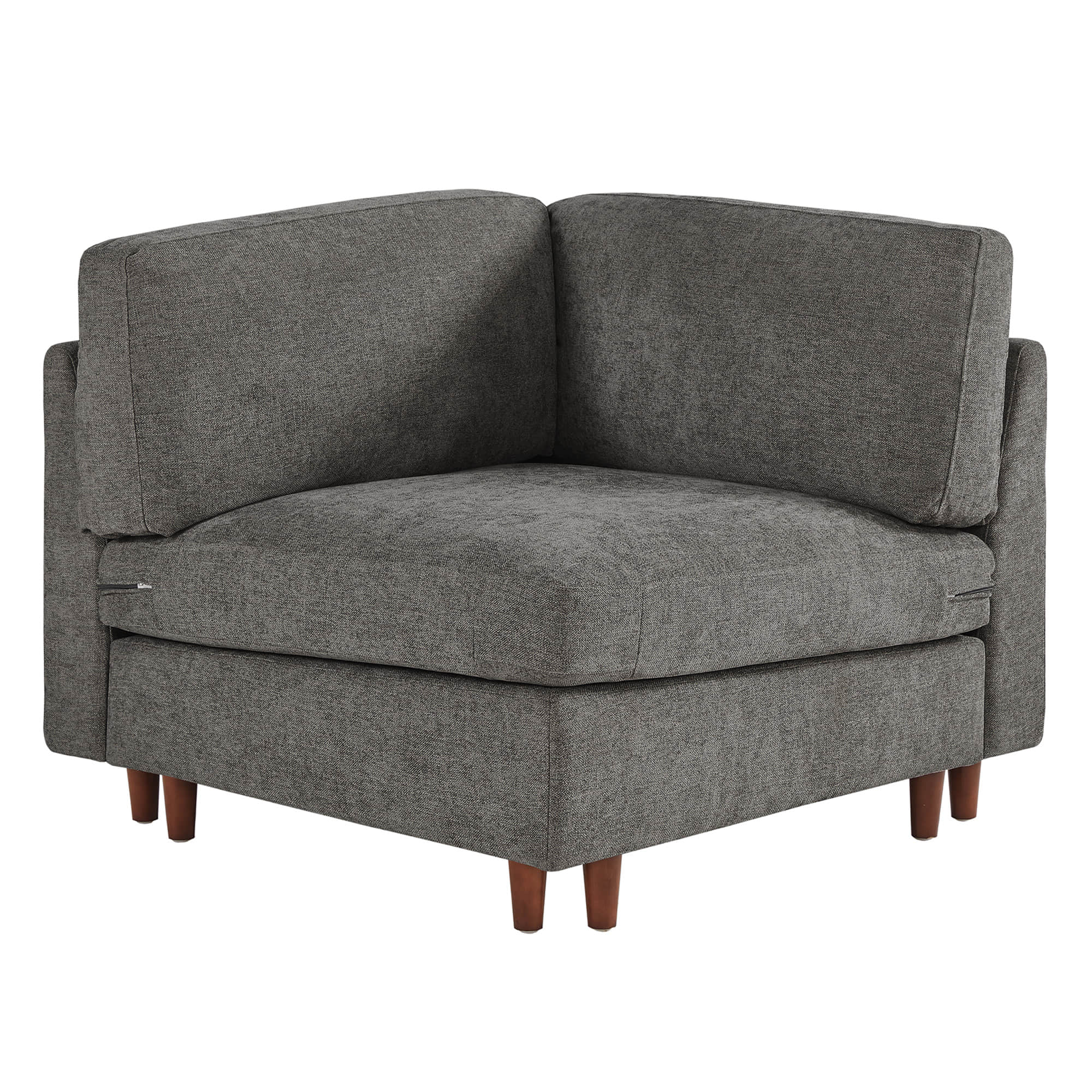 Green overstuffed modular corner seat with wooden legs for contemporary living spaces - CHITA Living