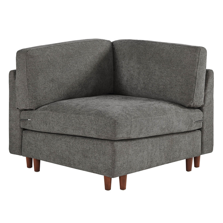 Green overstuffed modular corner seat with wooden legs for contemporary living spaces - CHITA Living