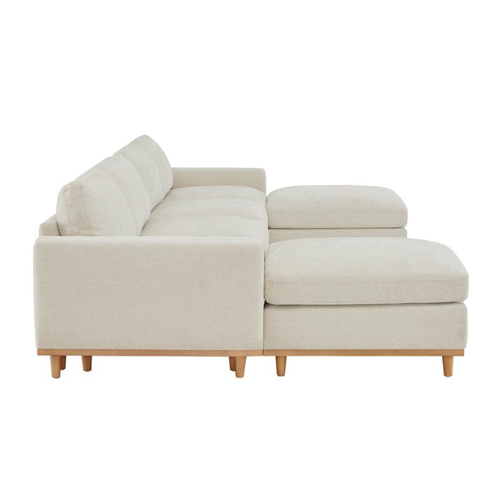 Liam 6-Piece Overstuffed Modular Sectional with light fabric and wooden base - CHITA Living