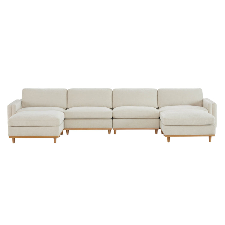 Liam 6-piece modular sectional sofa in light fabric with wooden legs and plush cushions - CHITA Living