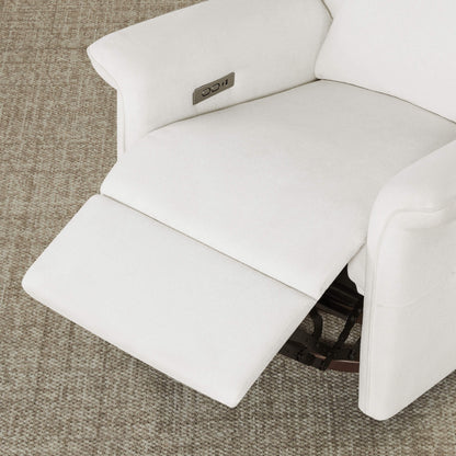 Mila Power Swivel Recliner with extended footrest in soft white fabric - CHITA Living