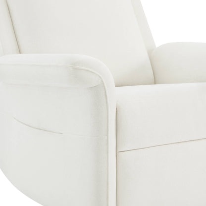 Close-up of Mila Power Swivel Recliner armrest in off-white fabric, showcasing design details - CHITA Living