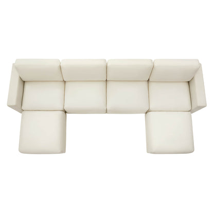 Top view of a modern white sectional sofa with two chaise lounges on either end, forming a U-shape.
