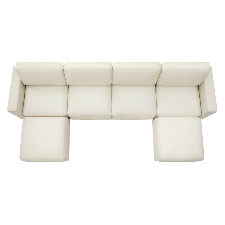Top view of a modern white sectional sofa with two chaise lounges on either end, forming a U-shape.