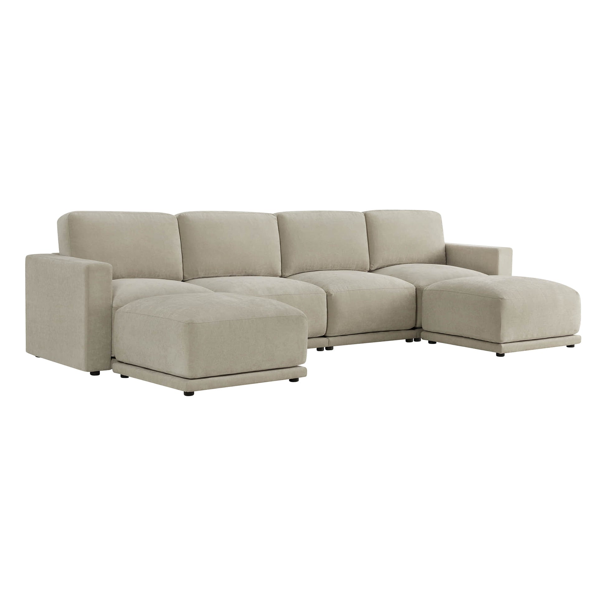 Durable chaise sectional with modular design, beige upholstery.