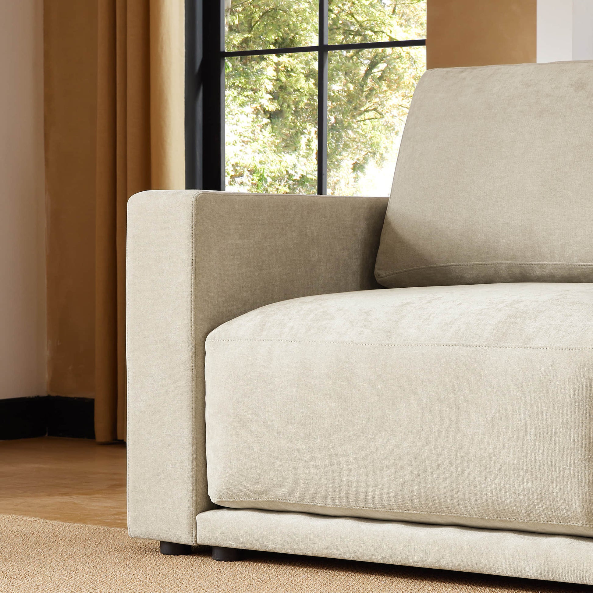 Close-up of armrest on durable sofa