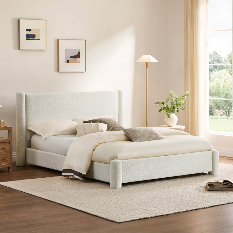 Neta Modern Boucle Upholstered Platform Bed, Full & Queen Sizes