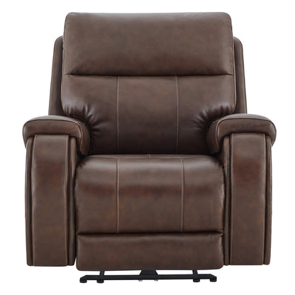 Front view of the Noah zero-gravity top grain leather recliner in a cozy living room - CHITA Living