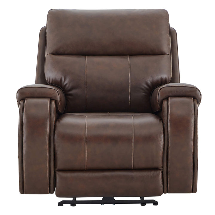 Front view of the Noah zero-gravity top grain leather recliner in a cozy living room - CHITA Living