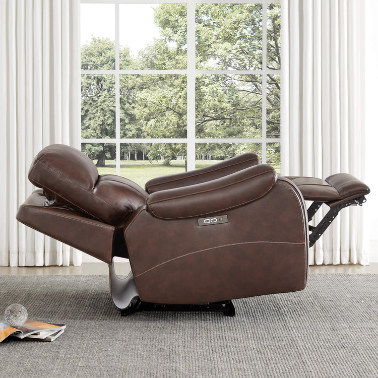 Noah zero-gravity leather recliner in extended position showing plush cushions and power controls - CHITA Living