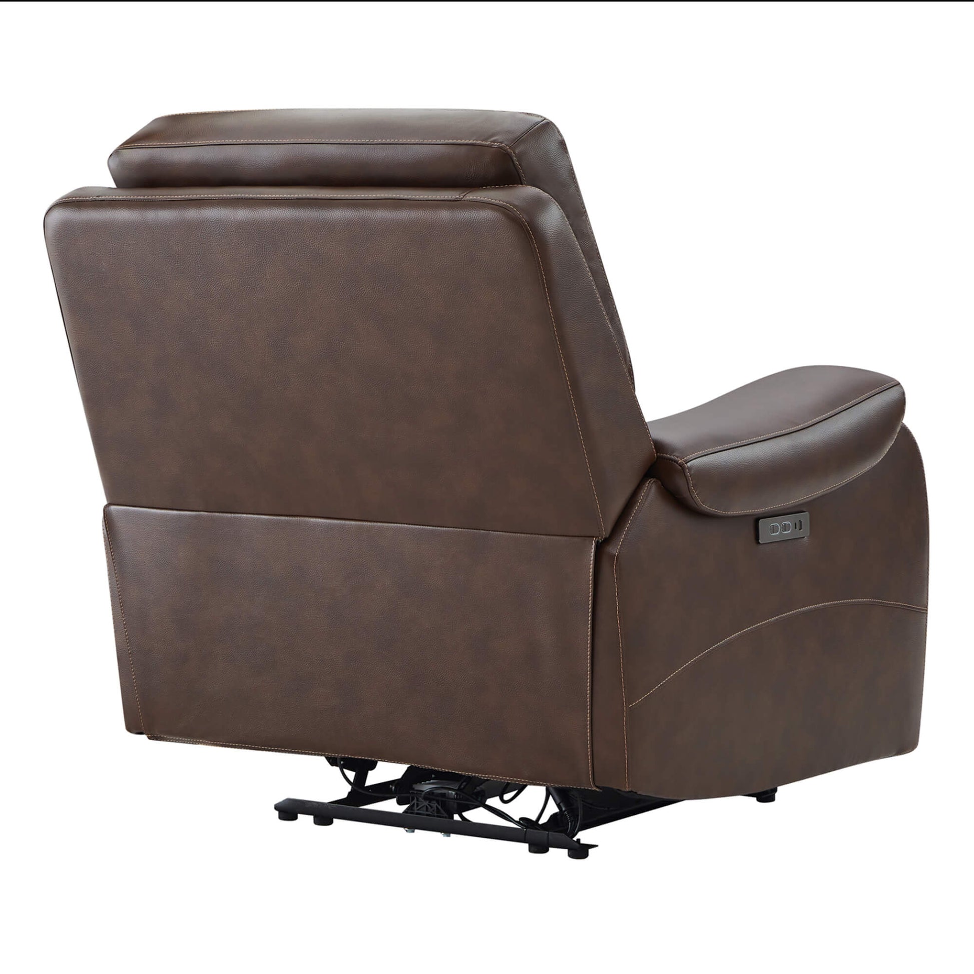 Back view of Noah top grain leather recliner showcasing its sleek design and power button - CHITA Living
