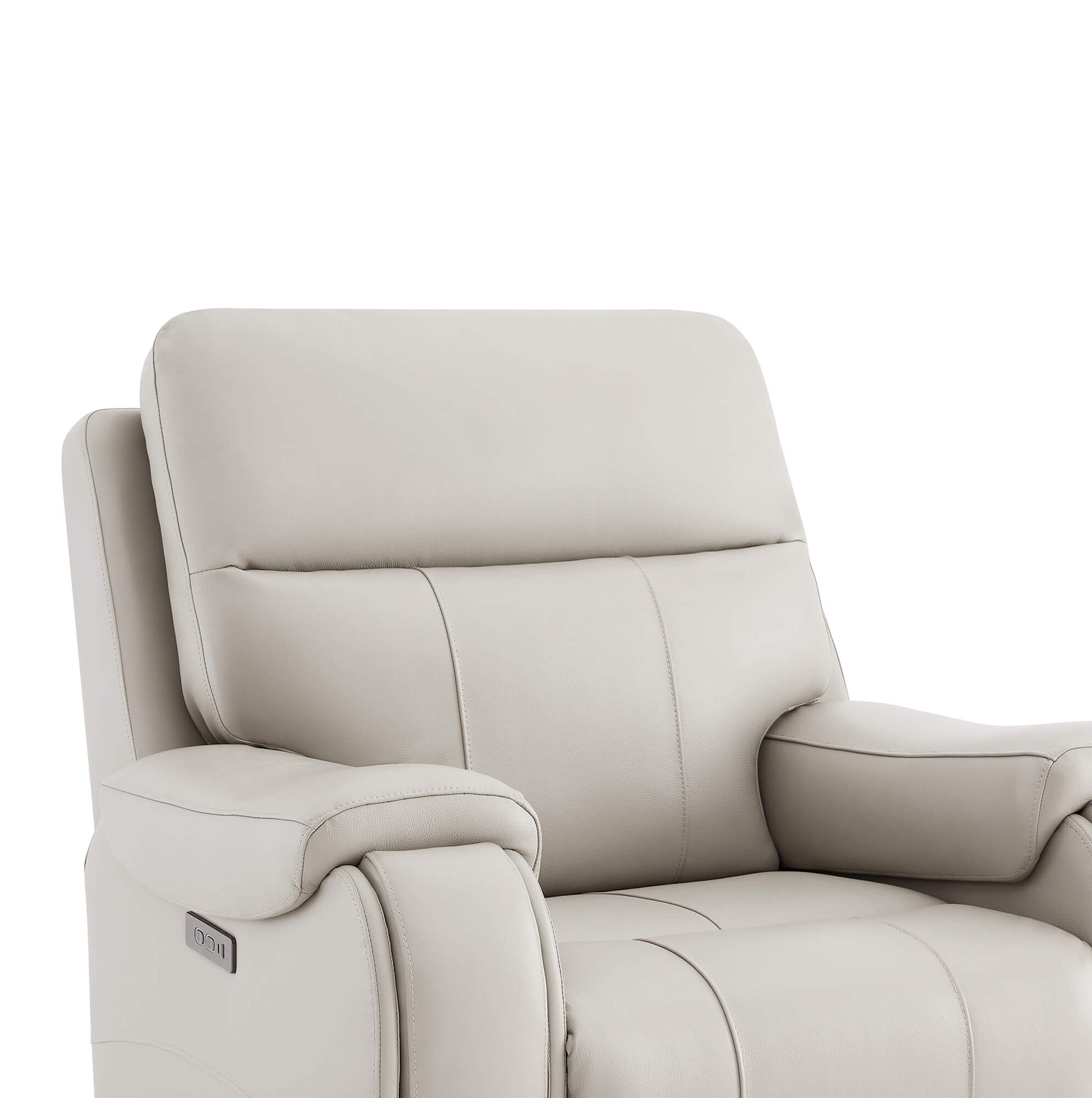Close-up of Noah zero-gravity leather recliner armrest with luxurious top grain leather - CHITA Living
