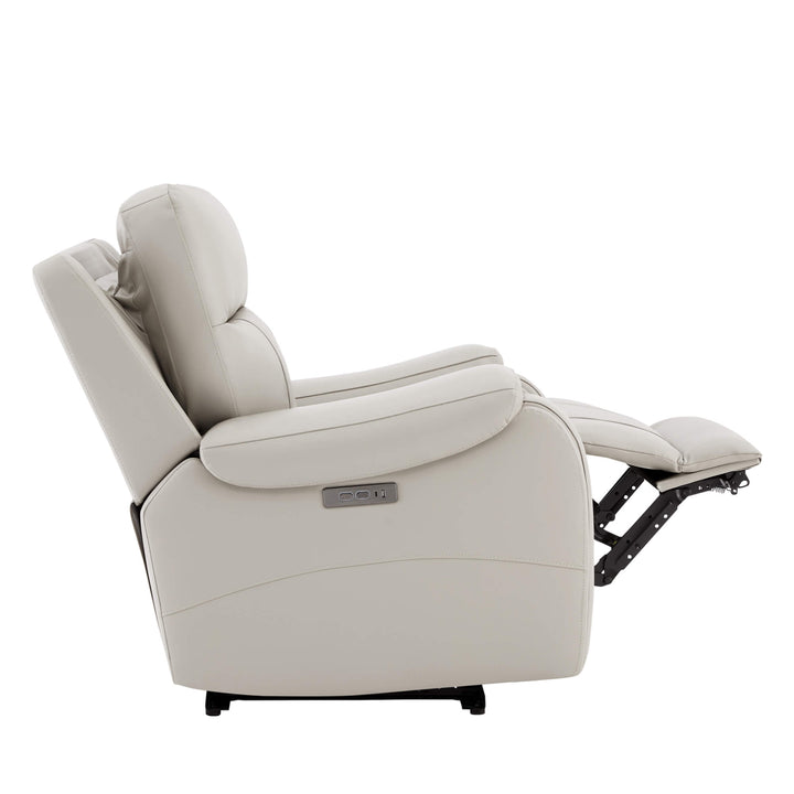 Noah zero-gravity leather recliner in light gray with extended footrest and power controls - CHITA Living