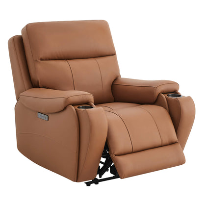 Tan Noah zero-gravity leather recliner with plush seating and integrated cup holders - CHITA Living