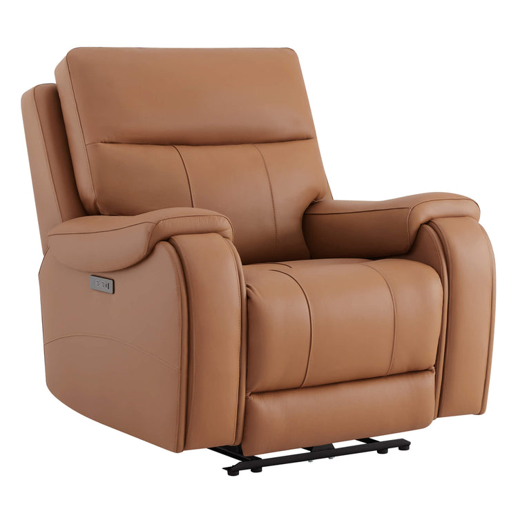 Tan Noah leather recliner with power controls in a modern interior - CHITA Living