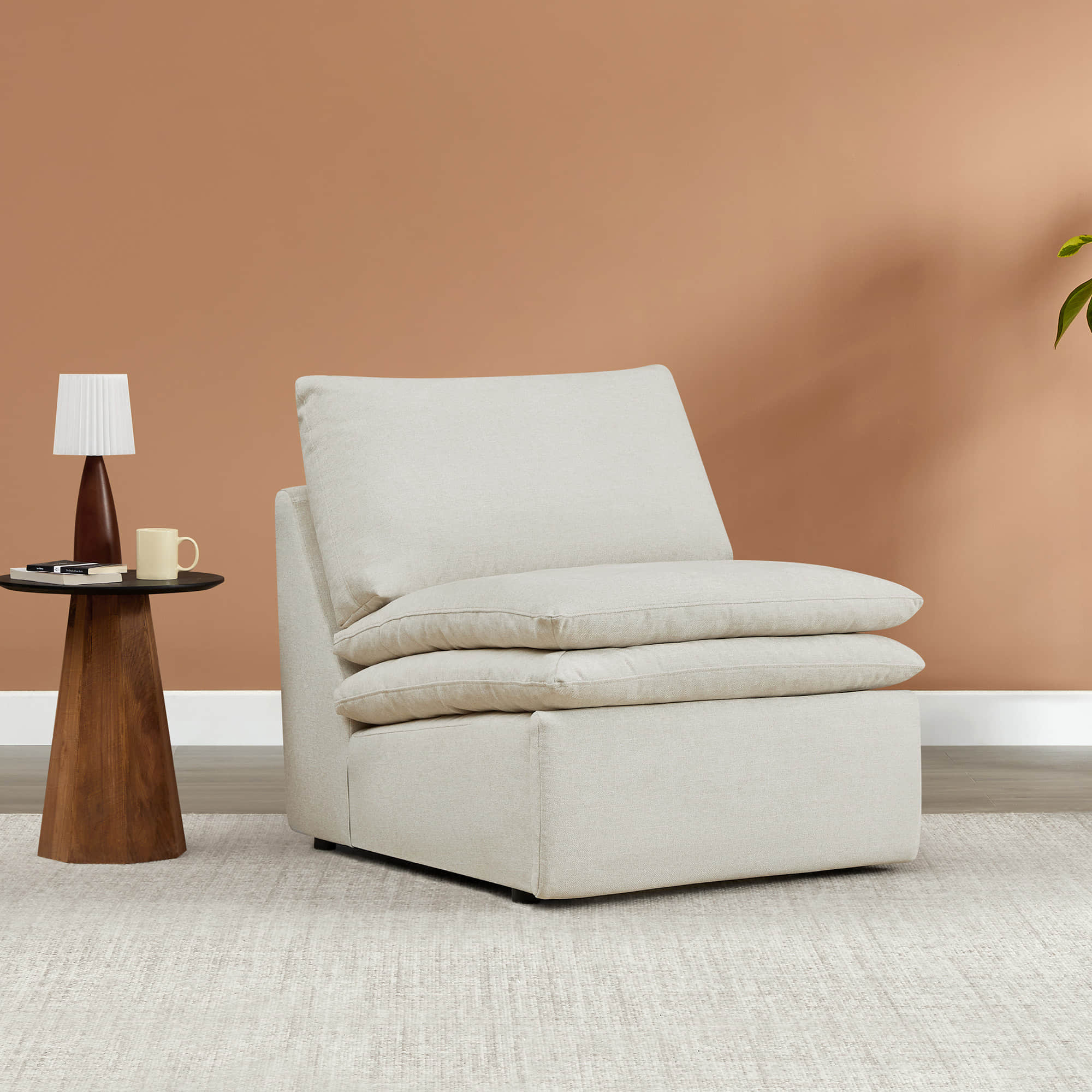 Cream armless chair with oversized plush cushions for stylish modern living - CHITA Living