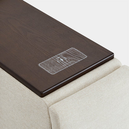 Ohana Power Console's dark wood surface with built-in charging ports - CHITA Living