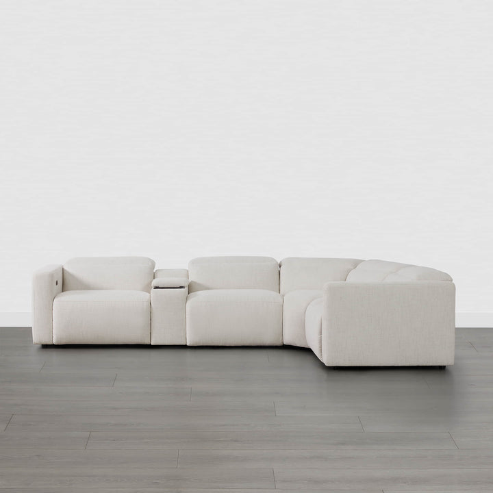 Oliver 4-Seat Motion Reclining Sectional in light fabric with integrated console - CHITA Living