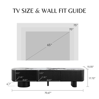 71" Rex Curved Wooden Pull-Out Drawer TV Stand