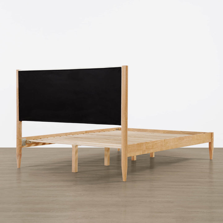 Solace Full Solid Wood Bed with sleek upholstered headboard in minimalist design - CHITA Living