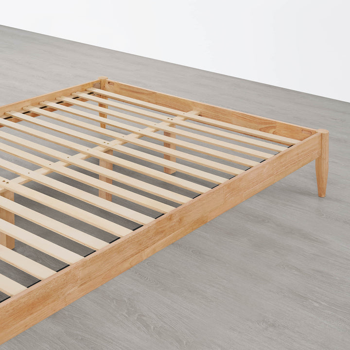 Solace Full Solid Wood Bed frame with slatted support and natural wood finish - CHITA Living