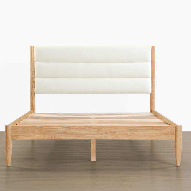 Solace Full Bed with boucle upholstered headboard and solid wood frame - CHITA Living