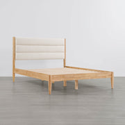 Solace Full Wood Bed with light boucle headboard and natural wood frame in minimalist room - CHITA Living
