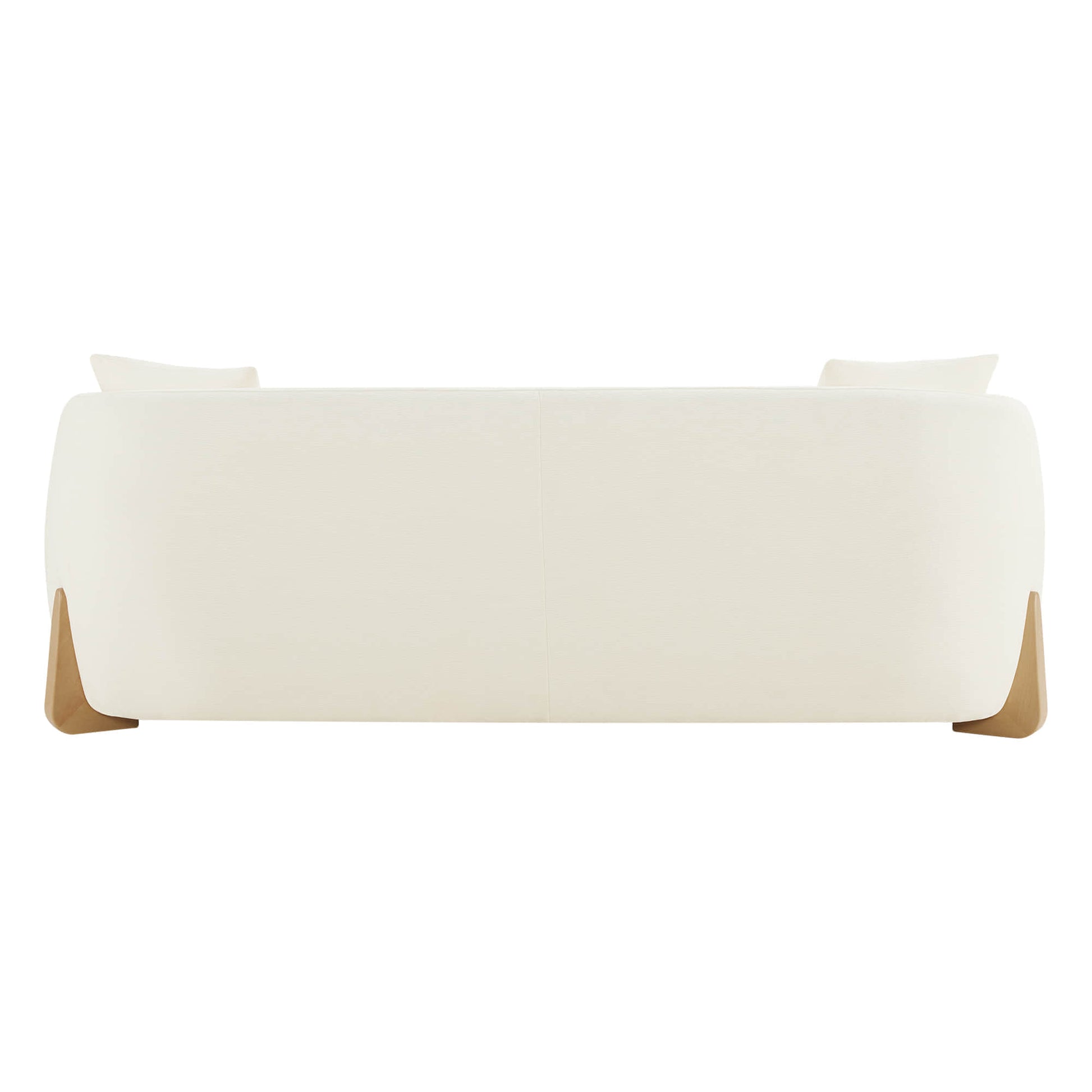 Sleek modern sofa with wood accents, minimalist design