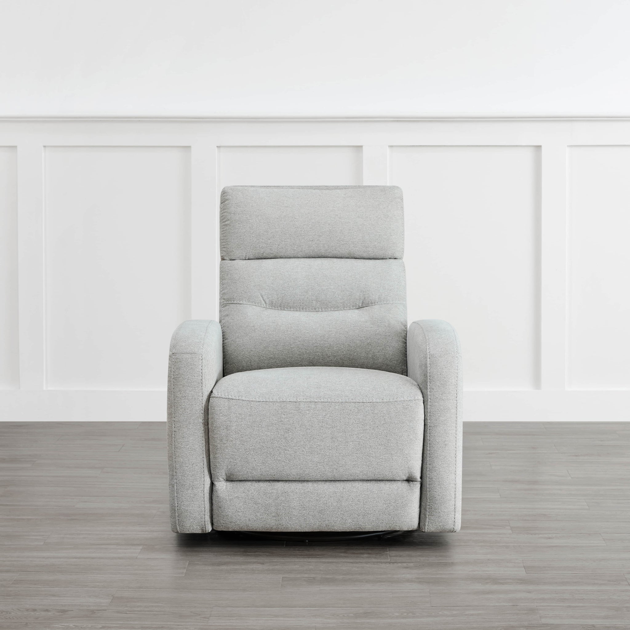 Light gray Theo Power Swivel Glider Recliner with plush cushions and modern design - CHITA Living