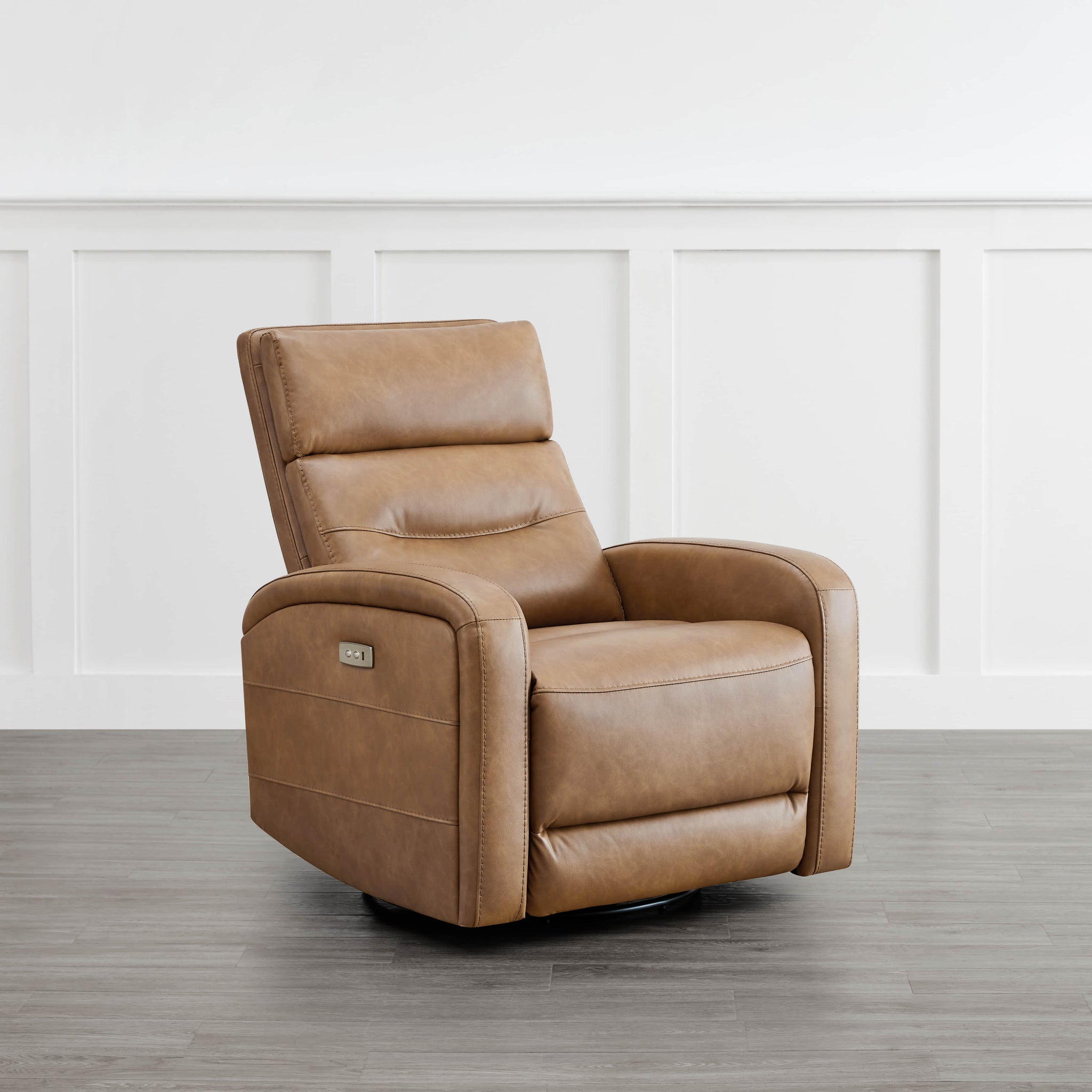 Brown Theo Power Swivel Glider Recliner with sleek design and side control panel - CHITA Living