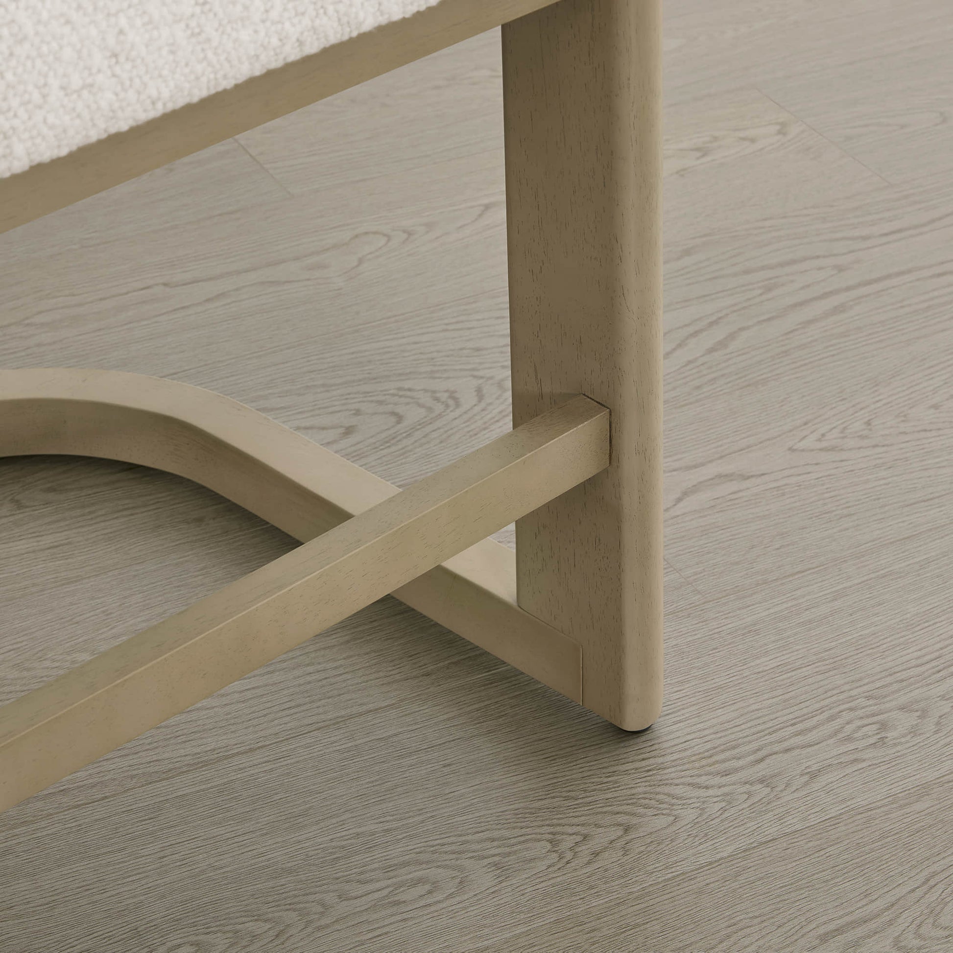 Troy Boucle Counter Stools with solid wood feature elegant curved legs and a minimalist design.