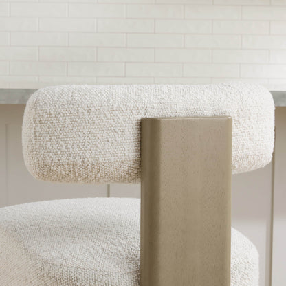 Troy Boucle Counter Stools with solid wood feature a plush cream bouclé seat and modern design.