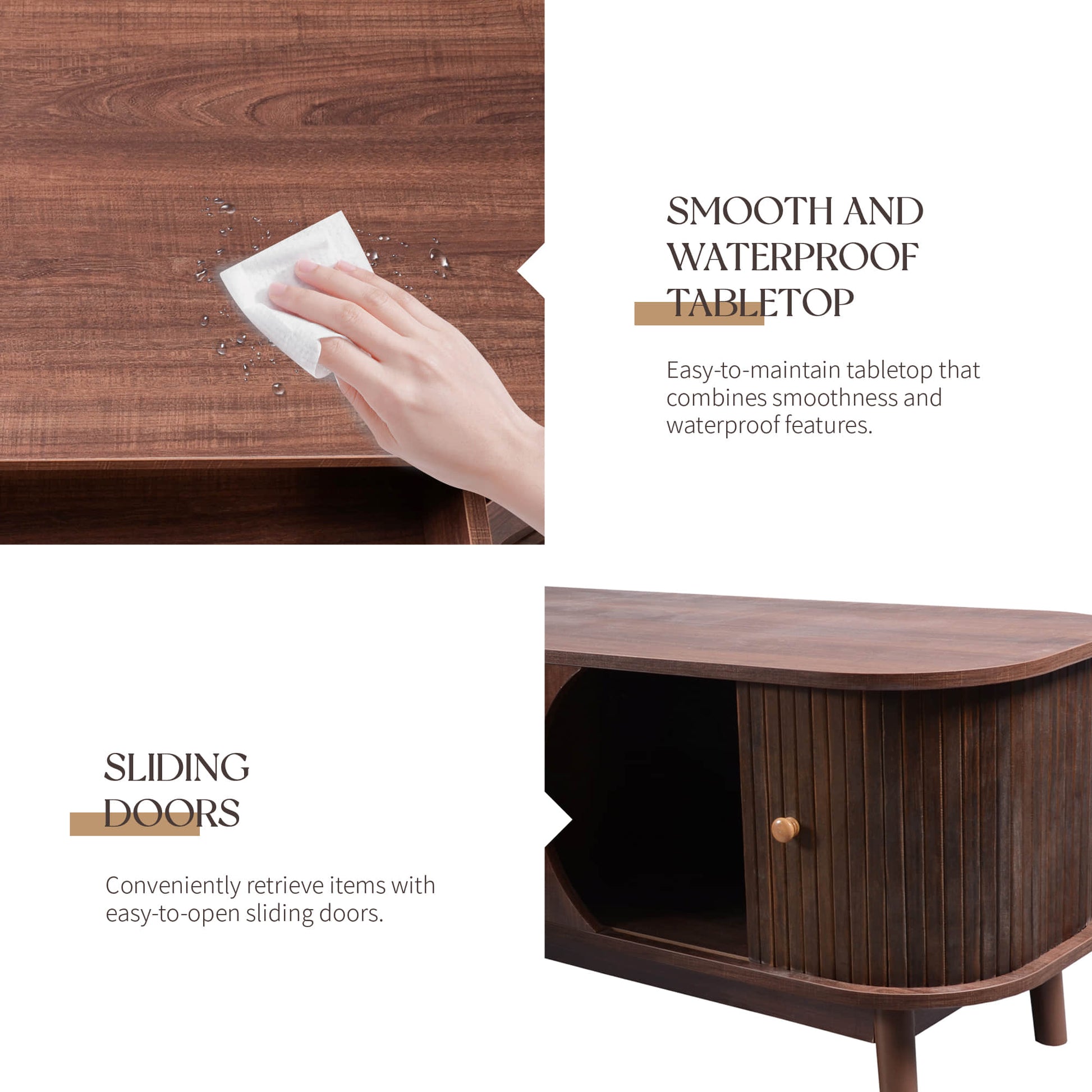 Stand for the tv features waterproof top and elegant side view.