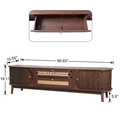 Top view dimensions of a long dark brown stand for the tv.