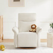 Elegant white swivel recliner positioned in minimalist home interior.